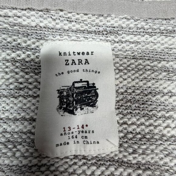Zara Knit Hoodie Boys 13-14 Gray Asymmetric Zip Longline Marled Cardigan - Picture 2 of 9